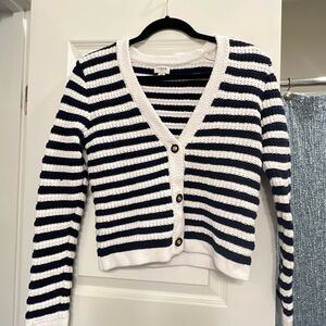 J. Crew Blue and White Striped Cardigan Sweater